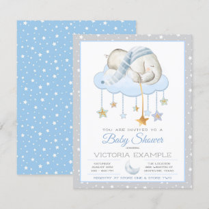 Blue Gray Sleepy Elephant Baby Shower Einladungen