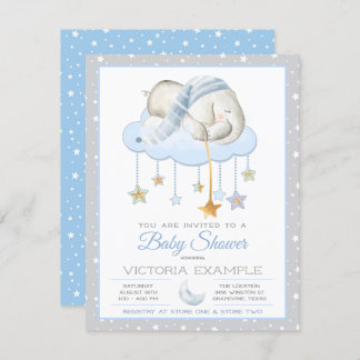 Blue Gray Sleepy Elephant Baby Shower Einladungen