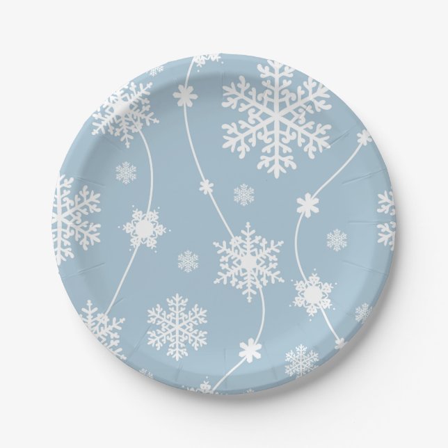 Blue Gray Snowflakes Winter Wonderland Urlaub Pappteller (Vorderseite)
