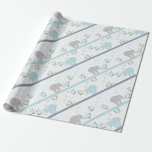 Blue & Gray Stripe Elephant Safari   Babydusche Geschenkpapier