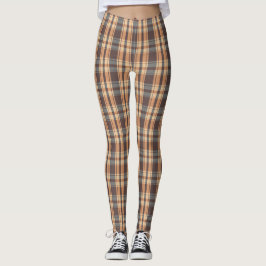 Blue Gray Tan Madras Karierter Sommer Leggings