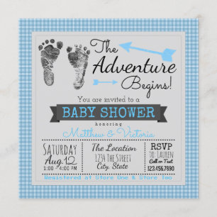 Blue Gray The Adventure fängt Boy Baby Dusche an Einladung