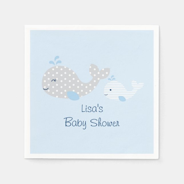 Blue & Gray Whale Baby Dusche Serviette (Vorderseite)