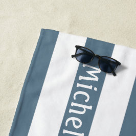Blue Gray White | Cabana Streifen Personalisiert Strandtuch