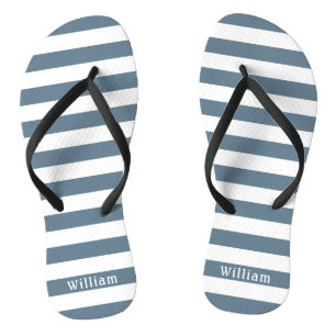 Blue Gray White Cabana Streifen Personalisierter S Flip Flops