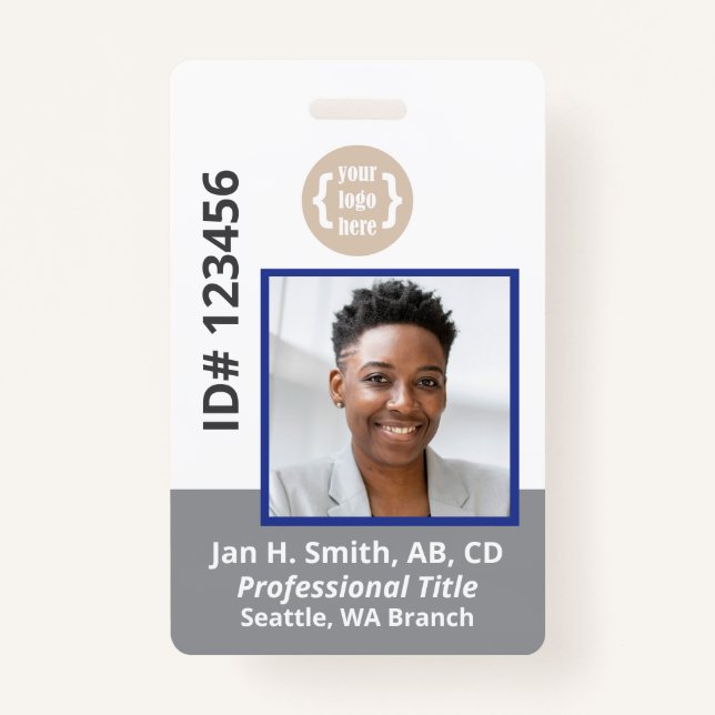 Blue Gray White Employee Foto ID Card Ausweis (Vorderseite)