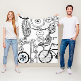 Blue Gray White Gears Steampunk Boys Dekoration Fl Fleecedecke