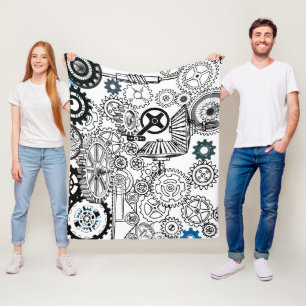 Blue Gray White Gears Steampunk Boys Dekoration Fl Fleecedecke