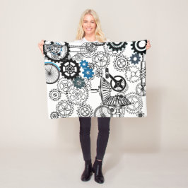 Blue Gray White Gears Steampunk Boys Dekoration Fl Fleecedecke