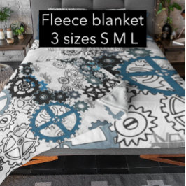 Blue Gray White Gears Steampunk Boys Dekoration Fl Fleecedecke
