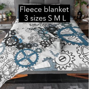 Blue Gray White Gears Steampunk Boys Dekoration Fl Fleecedecke