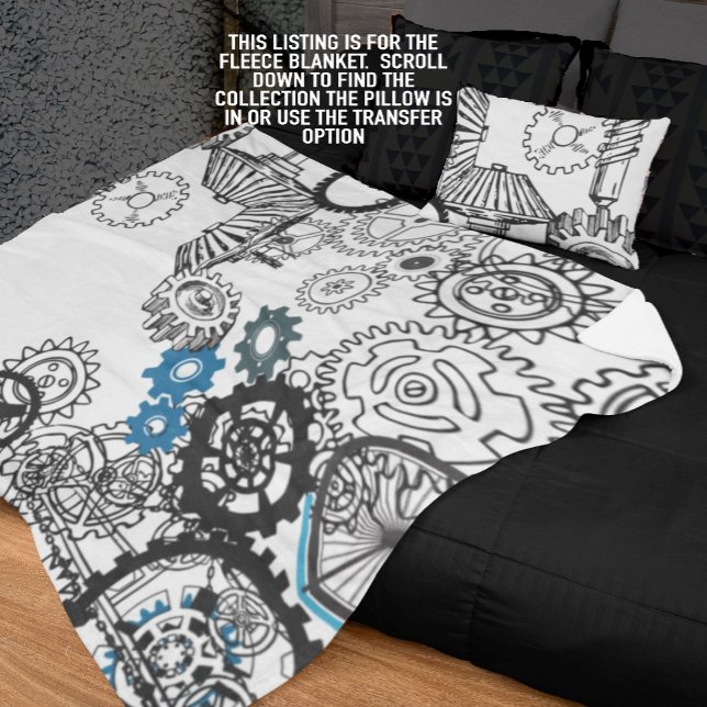 Blue Gray White Gears Steampunk Boys Dekoration Fl Fleecedecke (Von Creator hochgeladen)