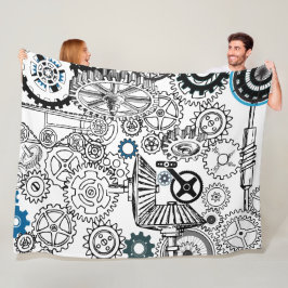 Blue Gray White Gears Steampunk Boys Dekoration Fl Fleecedecke