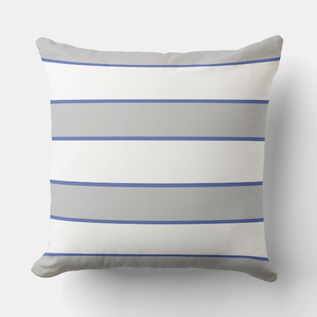 Blue Gray White Nautical Elegante Moderne Streifen Kissen (Vorderseite)