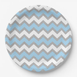 Blue Gray White Zickzack Babydusche Dekoration Pappteller