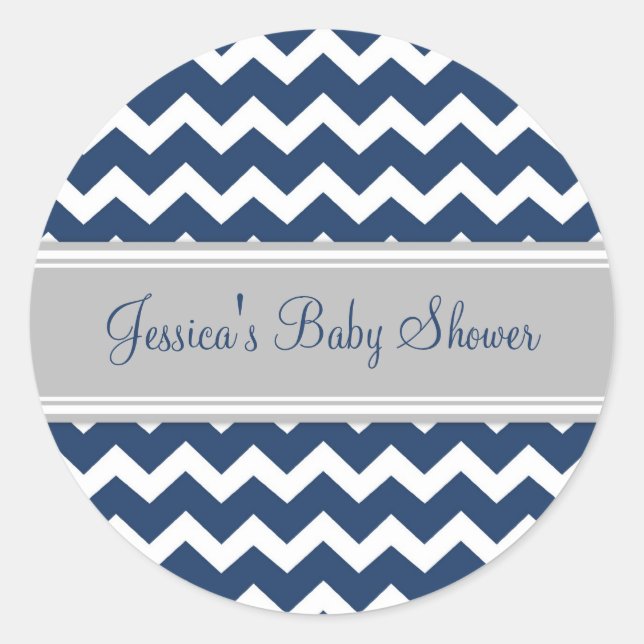 Blue Gray Zickzack Baby Shower Pflegeaufkleber Runder Aufkleber (Vorderseite)