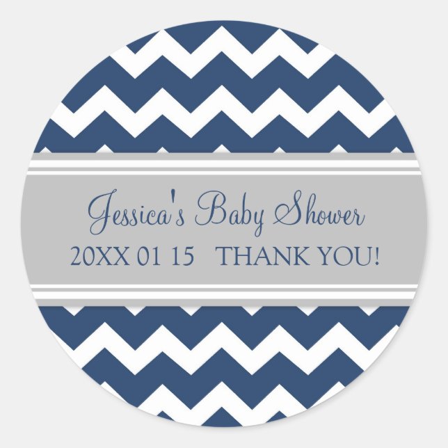 Blue Gray Zickzack Baby Shower Pflegeaufkleber Runder Aufkleber (Vorderseite)