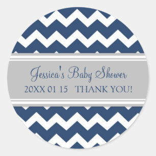 Blue Gray Zickzack Baby Shower Pflegeaufkleber Runder Aufkleber