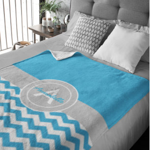 Blue Gray Zickzack Fleecedecke