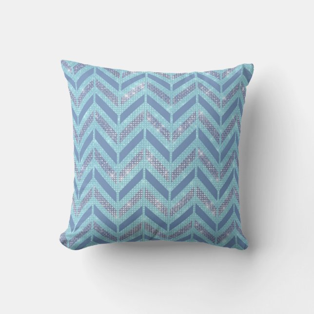 Blue Gray Zickzack Pastel Tiffany Zig Zag Geometry Kissen (Vorderseite)