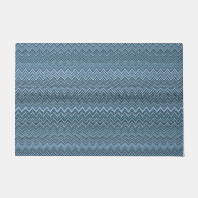 Blue Gray Zigzag Muster Fußmatte (Vorderseite)