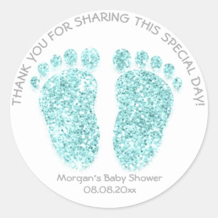 Blue GrayGlitter Feet Baby Shower Gefallen Geschen Runder Aufkleber