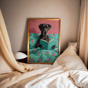 Blue Great Dane Hund lesen ein Buchposter drucken Poster