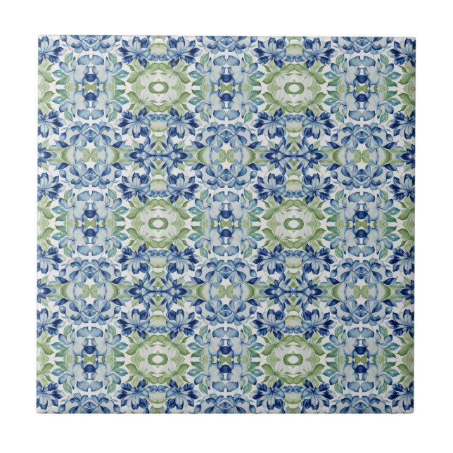 Blue Greem BOHO Blumenmuster Fliese (Vorderseite)