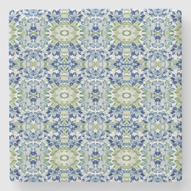 Blue Greem BOHO Blumenmuster Steinuntersetzer (Vorderseite)