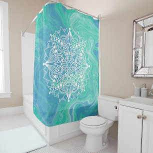 Blue Green Abstrakt Mandala Zen Duschvorhang