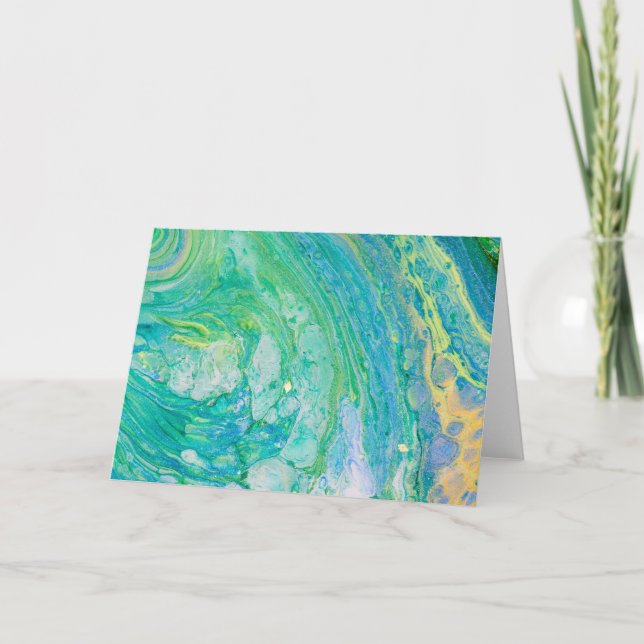 Blue Green Abstrakte Acrylic Fluid Art Karte (Vorderseite)