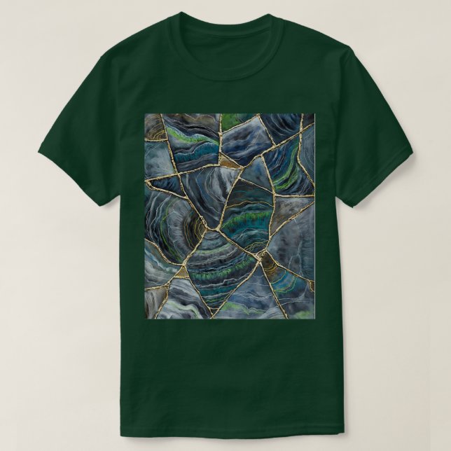 Blue Green Agate Gemustert Geode Art Kintsugi Art T-Shirt (Design vorne)