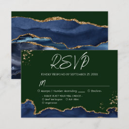 Blue & Green Agate Wedding RSVP Karte