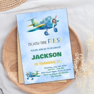 Blue Green Airplane Einladungen zum Geburtstag