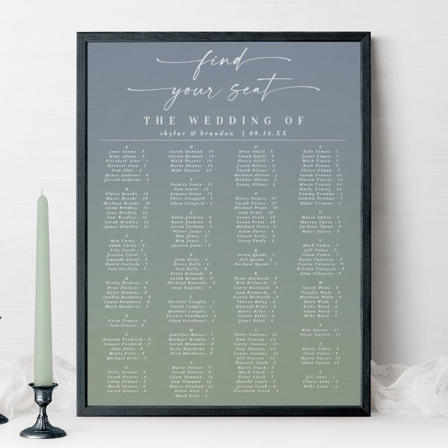 Blue & Green Alphabetical Wedding Seating Chart Poster (Von Creator hochgeladen)