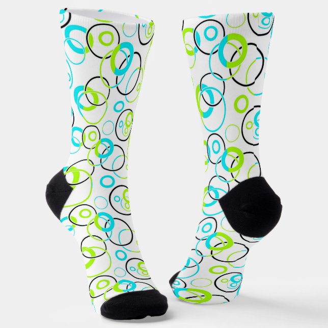 blue green and black rings and circles on white  socken (Gewinkelt)