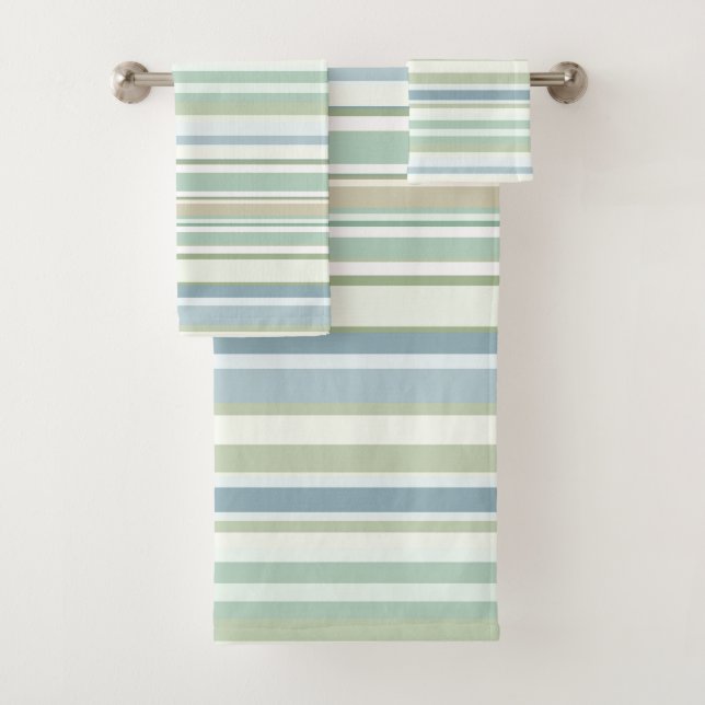 Blue Green and white stripes Badhandtuch Set (Insitu)