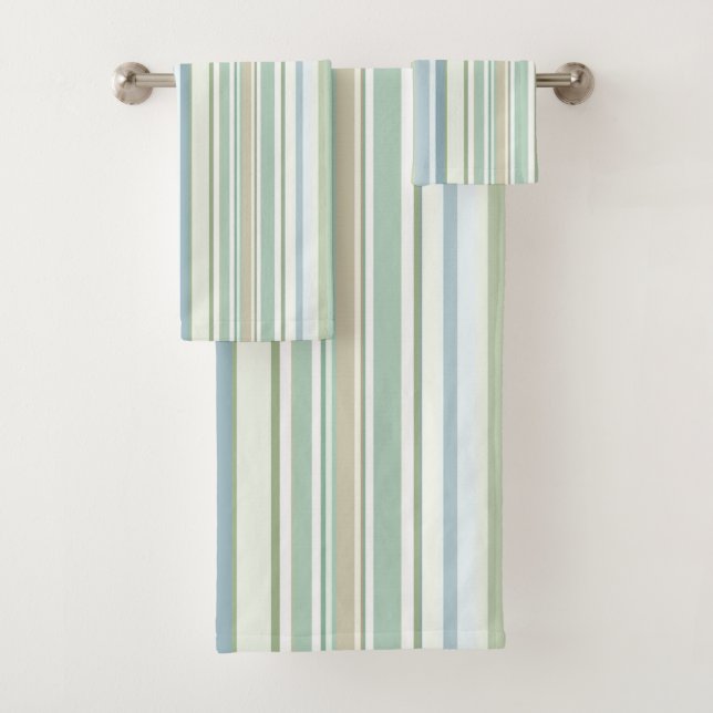 Blue Green and white stripes Badhandtuch Set (Insitu)