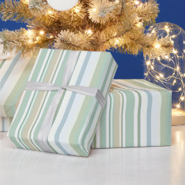 Blue Green and white stripes Geschenkpapier