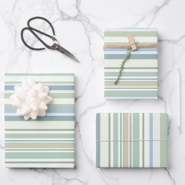 Blue Green and white stripes Geschenkpapier Set (Vorderseite)