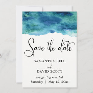 Blue Green Aqua Wasserfarbe Moderne Save the Date