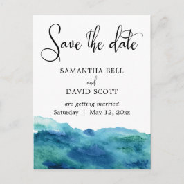 Blue Green Aqua Wasserfarbe Moderne Save the Date  Ankündigungspostkarte