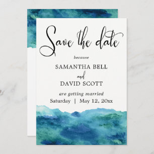 Blue Green Aqua Wasserfarbe Moderne Save the Date  Einladung