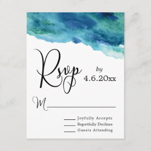 Blue Green Aqua Watercolor Modernes Hochzeitsszena RSVP Karte