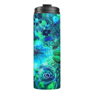 Blue Green Aquamarin Floral Abstrakte Blume Blume Thermosbecher