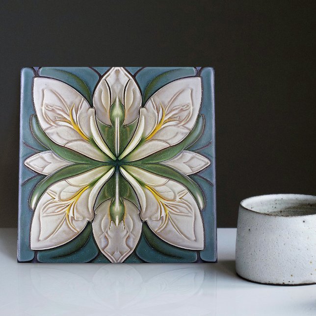 Blue Green Art Deco Florale Mauer Dekor Jugendstil Fliese (Von Creator hochgeladen)
