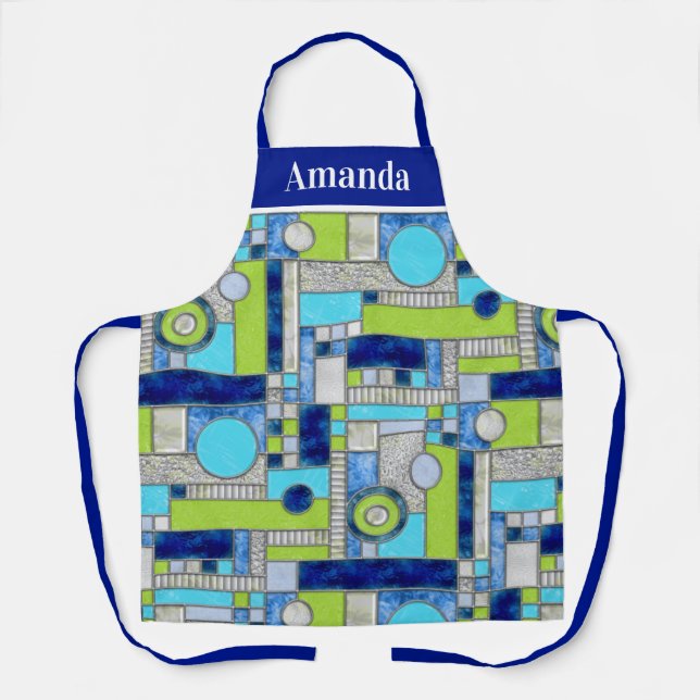 Blue Green Art Deco Hartglas Schürze (Vorderseite)