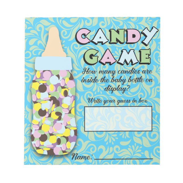 Blue & Green Baby Flasche Candy Guessing Game Notizblock (Vorderseite)