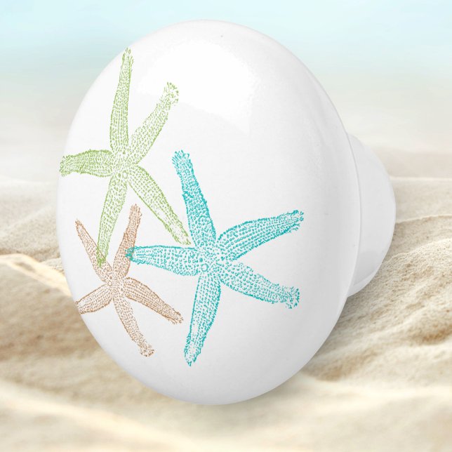 Blue Green Beach Seashell Starfish Design Keramikknauf (Von Creator hochgeladen)