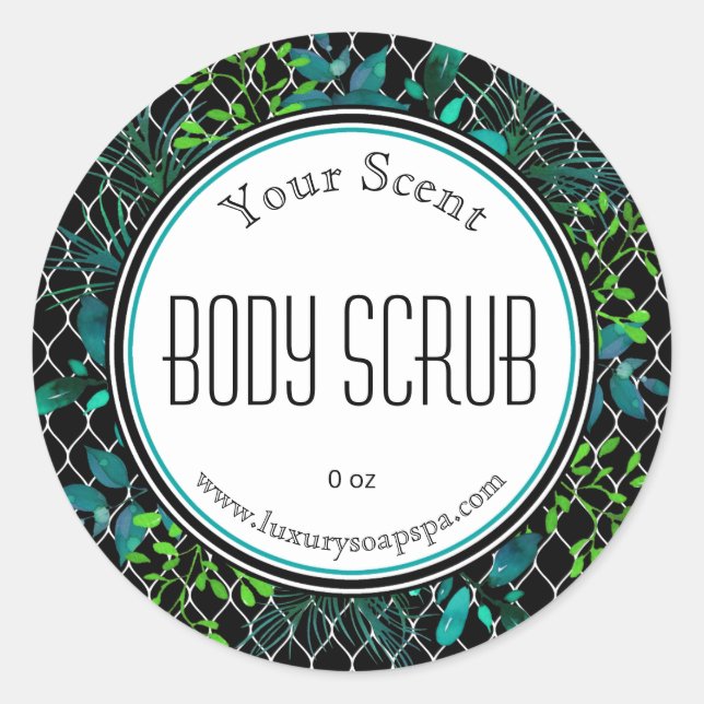 Blue Green Black Blätter Body Scrub Labels Runder Aufkleber (Vorderseite)